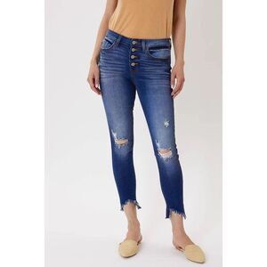 Kancan High Rise Medium Wash Distressed Raw Hem Skinny Jeans 15/31 #785